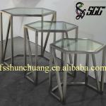 Stainless Steel Hexagon Buffet/Banquet/Tea-Break Table with Glass Top for Hotel/Restaurant/Bar/Wedding/Home U-104