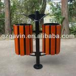 steel and wooden outdoor trash receptacle,galvanized steel garbage bin with wood A-020a