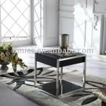 tempered square glass corner table with stainless steel frame and wooden drawer ESPT602