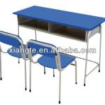 Top-end wooden steel double student desk and chair,school furniture/classroom metal wood kids table chair set XTGH141