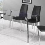 Top glass and bottom glass clear tempered rectangle dining Table with unique legs D-112326