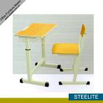 used preschool furniture children study writing desk / adjustable wood top study table &amp; chair set with steel frame ST-A