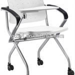 White plastic back and seat office chair with wheels and writing pad table suit to be used as training chair and visitor chair 1151A