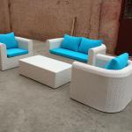 White Wicker 4-Piece Wicker Patio Conversation Furniture Set with blue cushion FWY-006