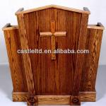 Wooden church pulpit with top sharp and front center with a cross/winged church oak wood pulpit CF20114